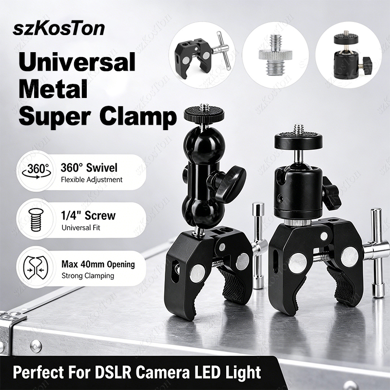 Monitor Arm Clamp - Camera Metal Super Clamp 360° Ballhead