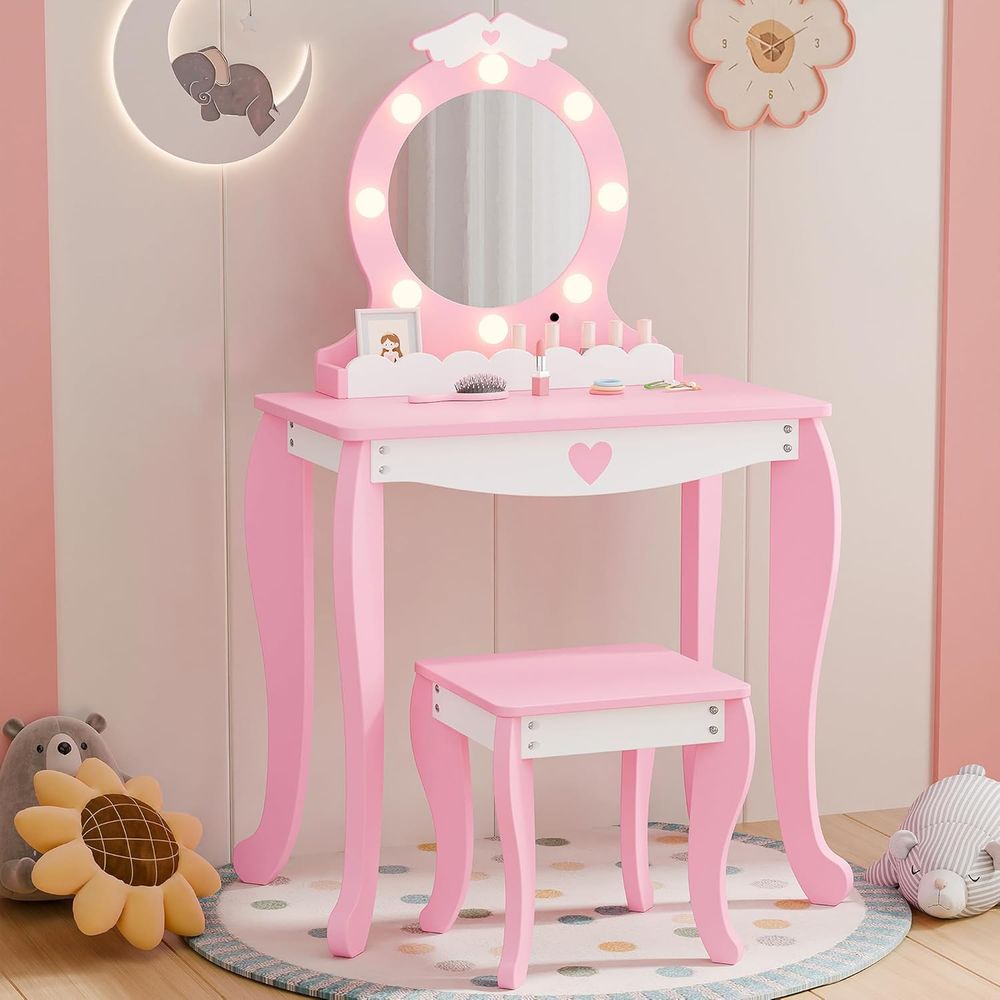 Desk Setup Kids - Kids Vanity Set with Lighted Mirror