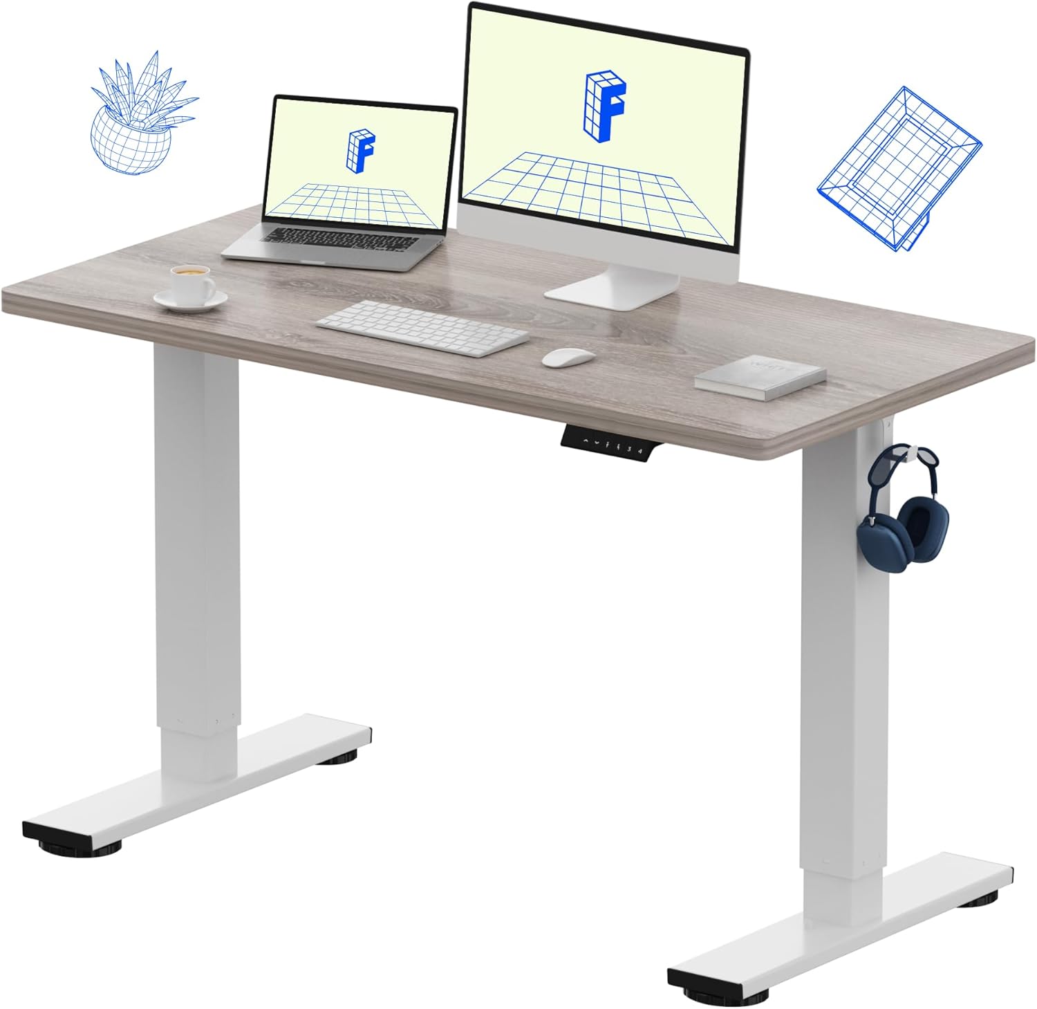 Desk Setup For Office - One-Piece Electric Height Adjustable Standing Desk