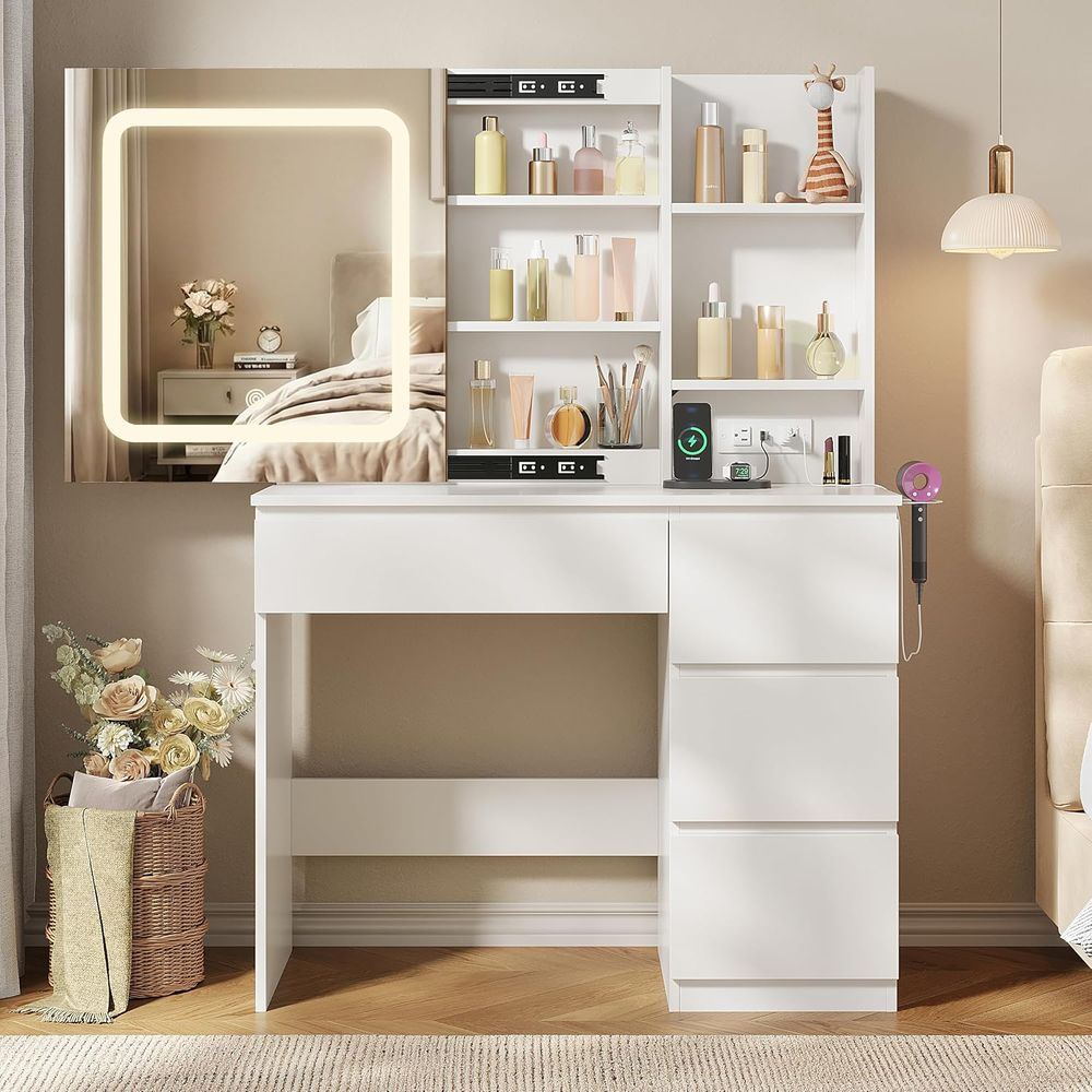 Desk Setup Charging Station - Vabches Make Up Vanity Desk with