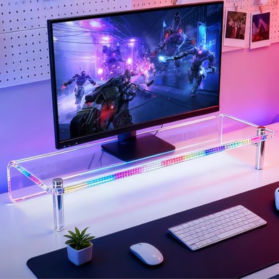Desk Setup Laptop And Monitor - Acrylic Monitor Stand with WRGB Lights
