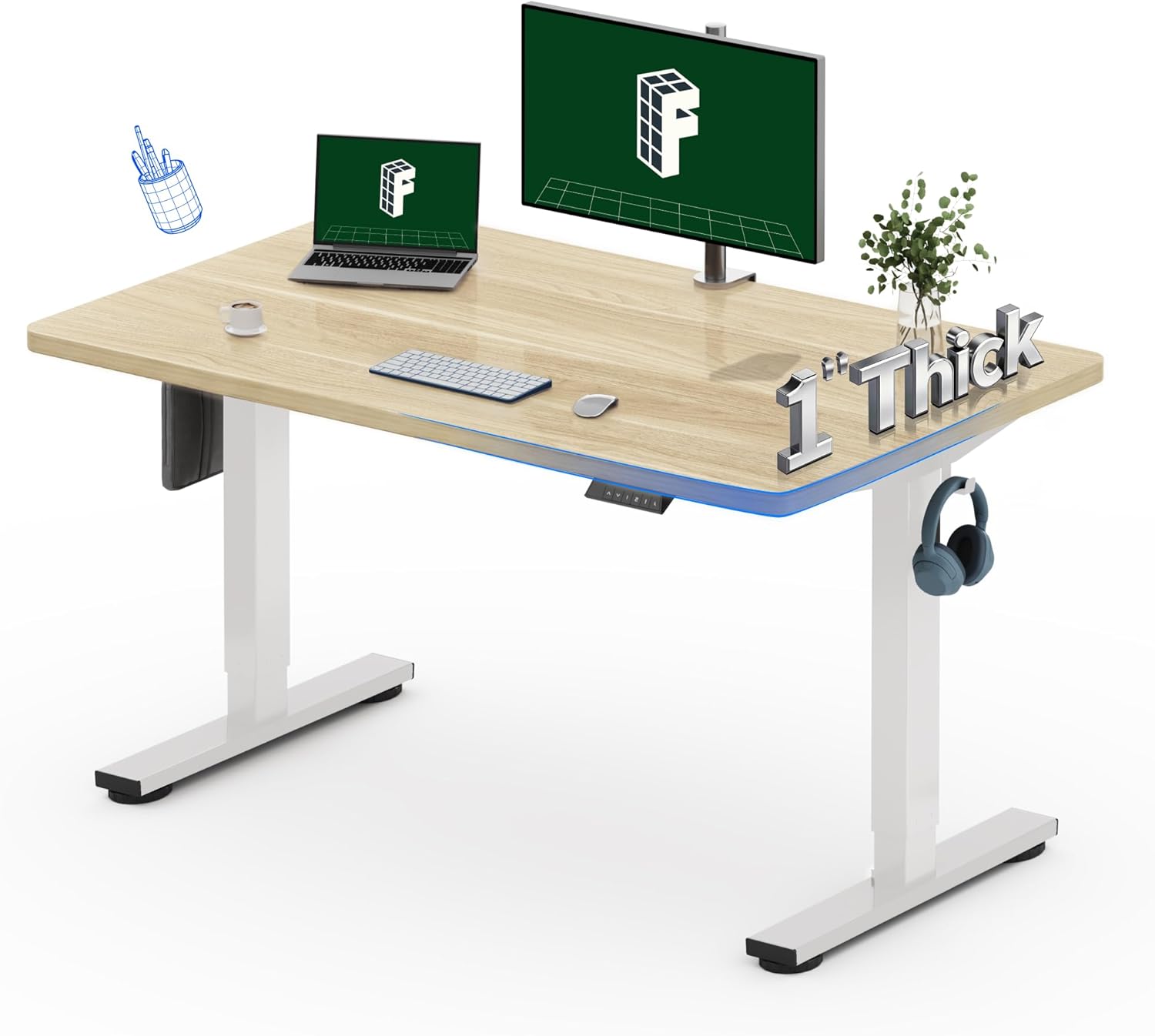 Desk Setup For Office - Electric Standing Desk 48x30 Inches, One-Piece