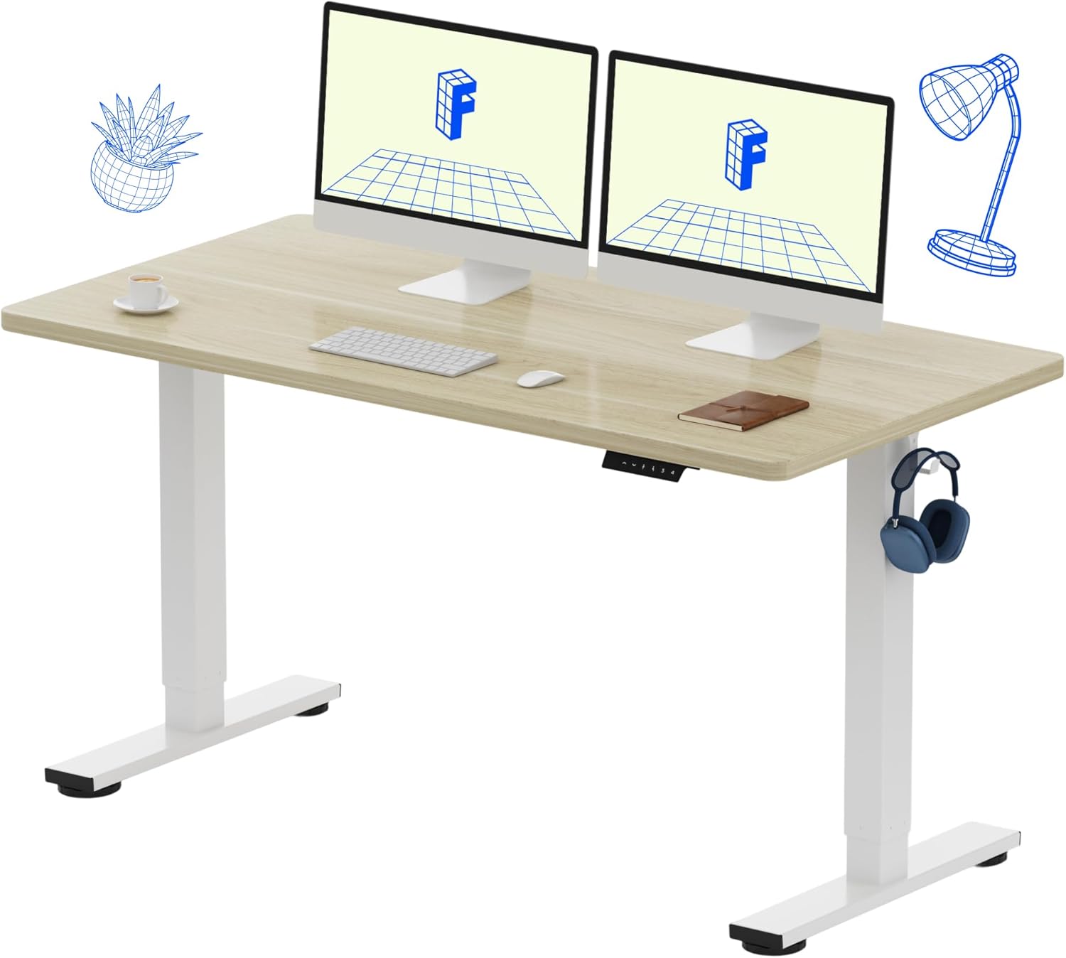Desk Setup For Office - Electric Height Adjustable Standing Desk, 55x28