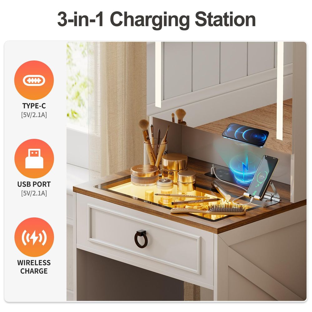 Vanity Desk with Flip up Vanit - Desk Setup Charging Station ulasan dan harga
