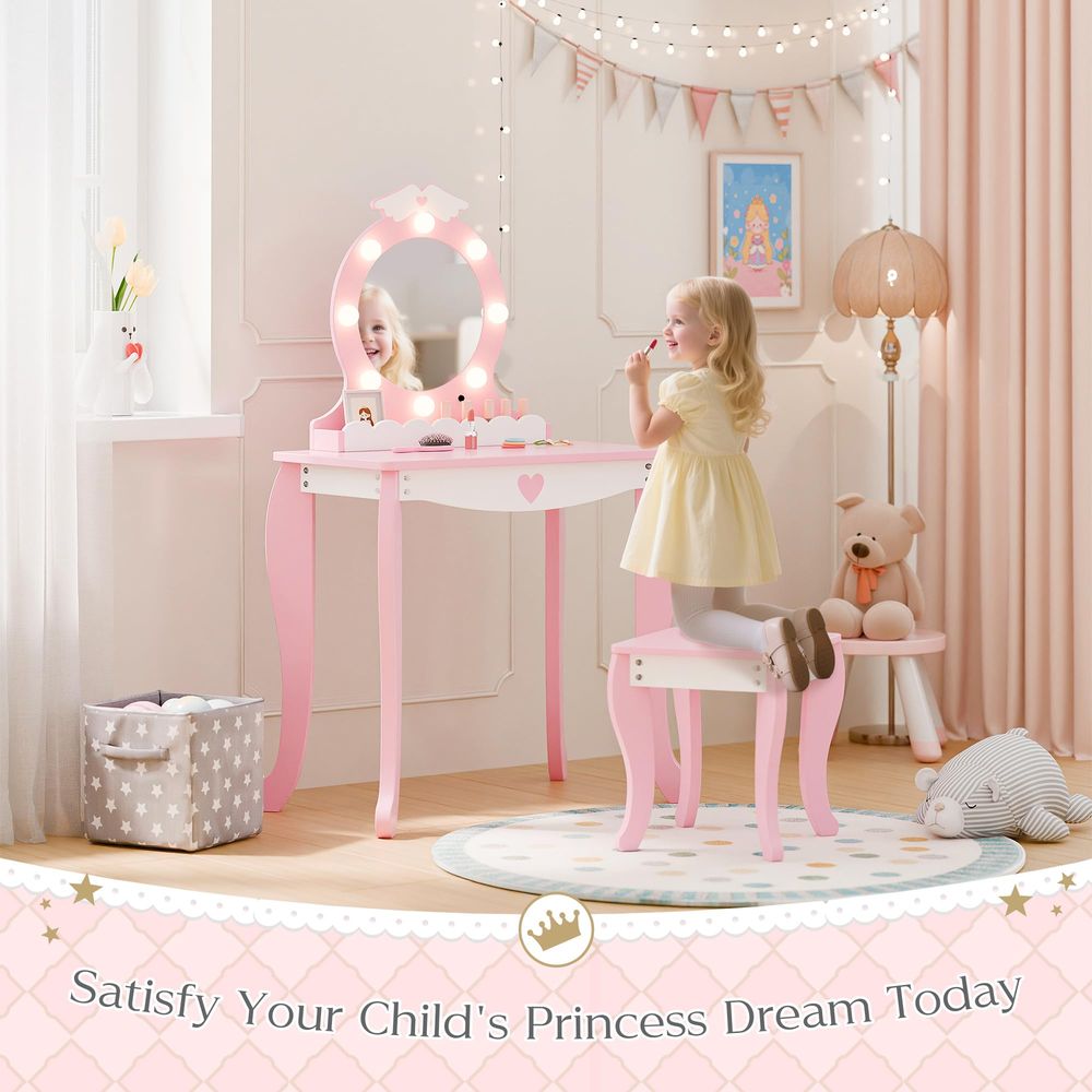 Kids Vanity Set with Lighted M - Desk Setup Kids ulasan dan harga