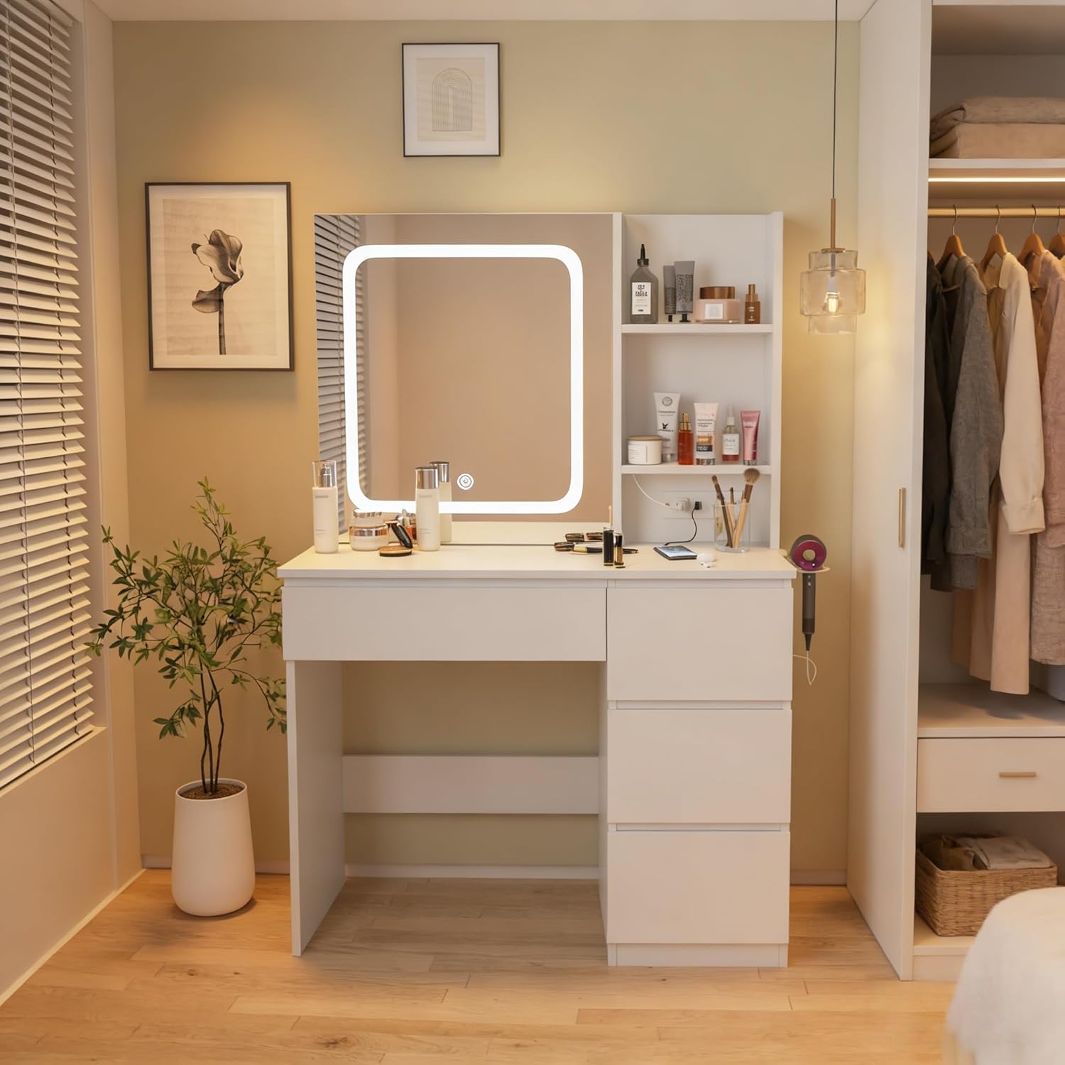 Make Up Vanity Desk with Charg - Desk Setup Charging Station ulasan dan harga