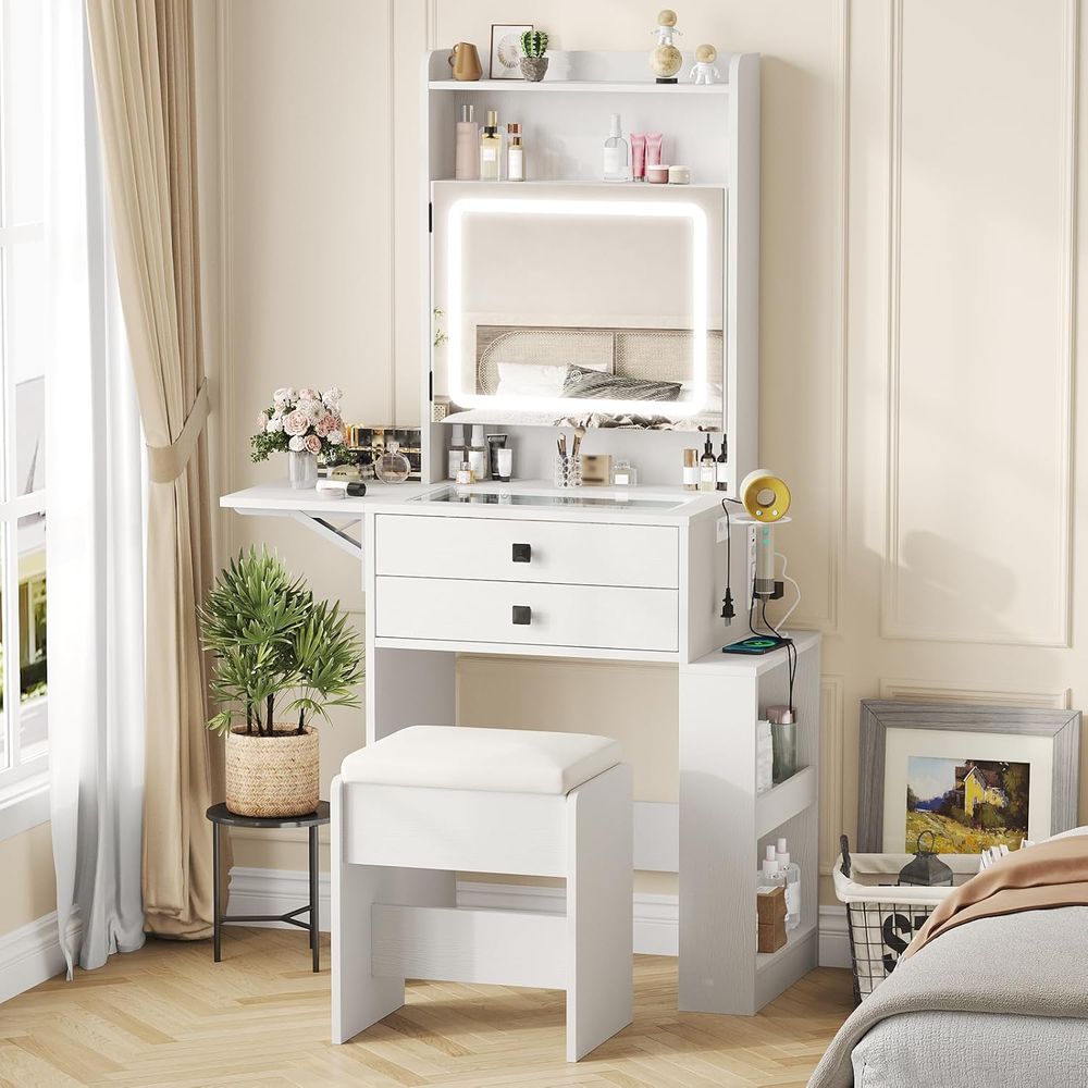 Vabches Small Makeup Vanity De - Desk Setup Charging Station ulasan dan harga