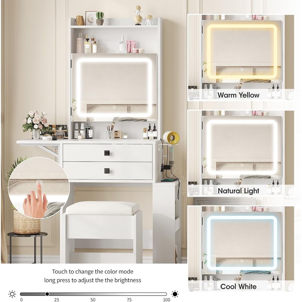 Vabches Small Makeup Vanity De - Desk Setup Charging Station ulasan dan harga