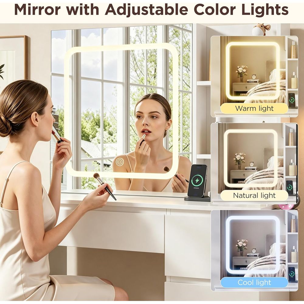 Vabches Make Up Vanity Desk wi - Desk Setup Charging Station ulasan dan harga
