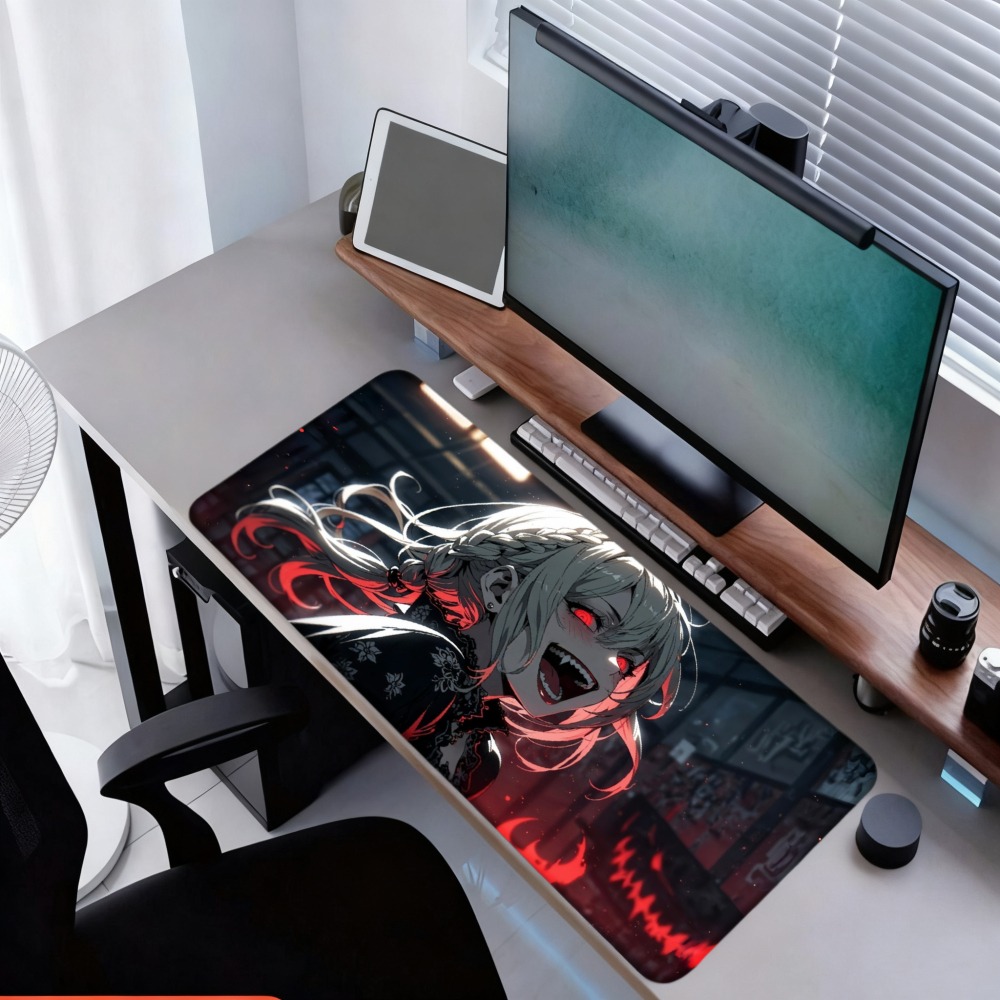 An anime girl with red flames  - Desk Setup Background ulasan dan harga