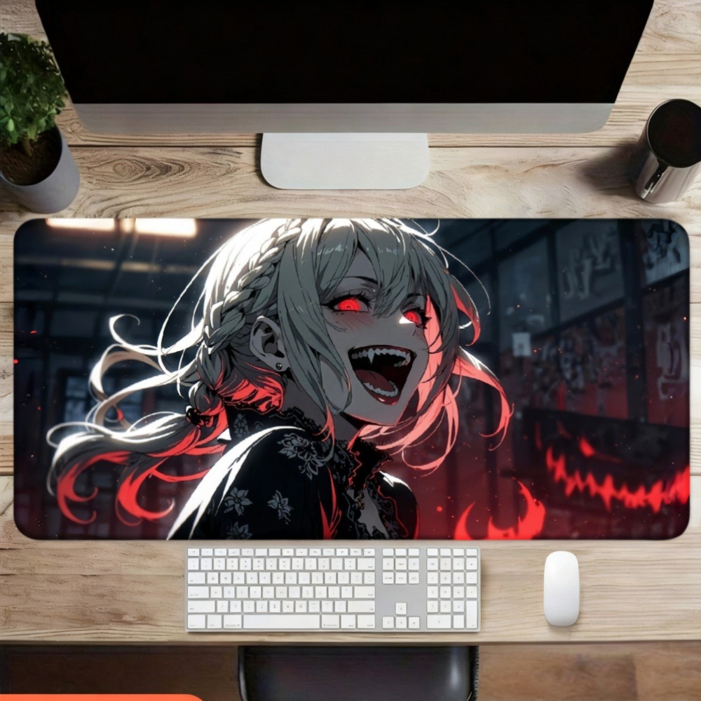 An anime girl with red flames  - Desk Setup Background ulasan dan harga