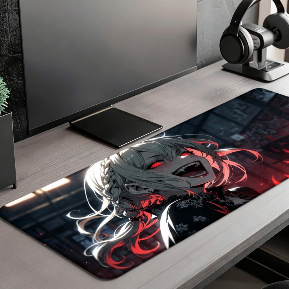 An anime girl with red flames  - Desk Setup Background ulasan dan harga