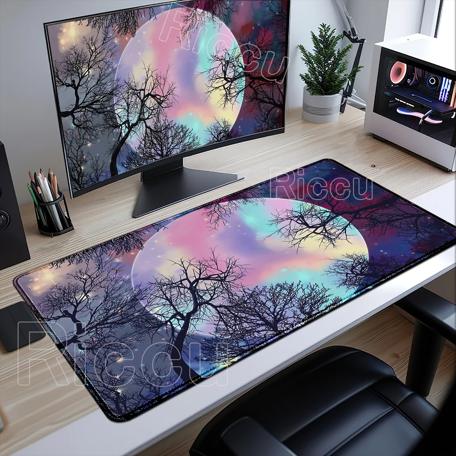 Large Art Moon Landscape Mouse - Desk Setup Natural ulasan dan harga