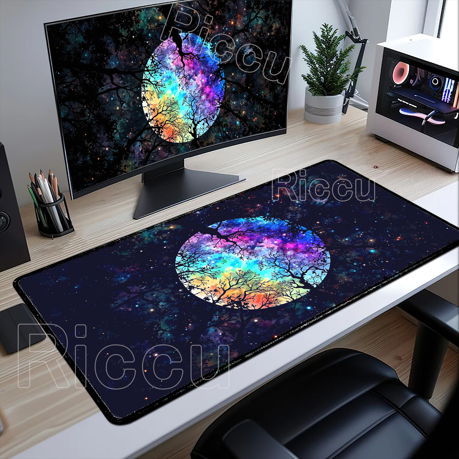 Large Art Moon Landscape Mouse - Desk Setup Natural ulasan dan harga