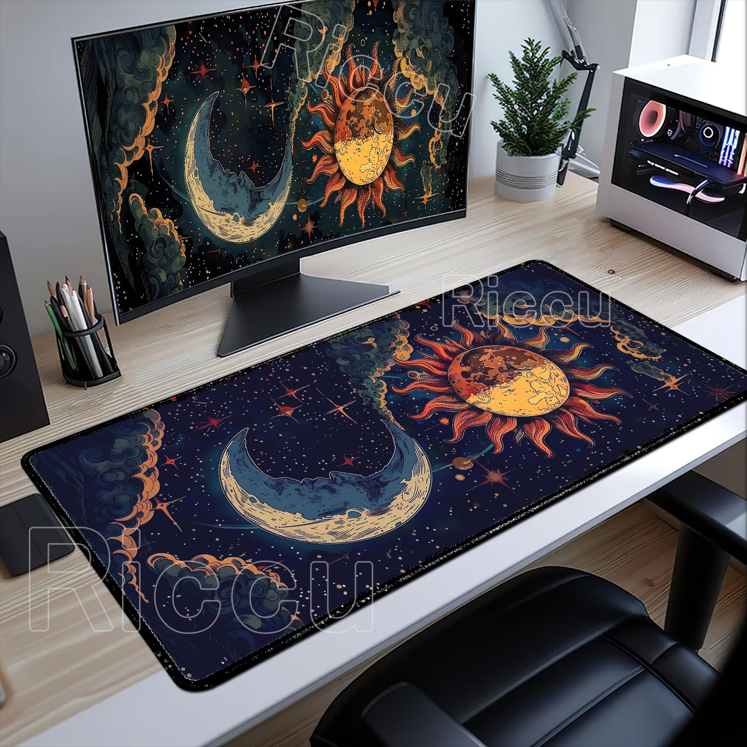 Large Art Moon Landscape Mouse - Desk Setup Natural ulasan dan harga