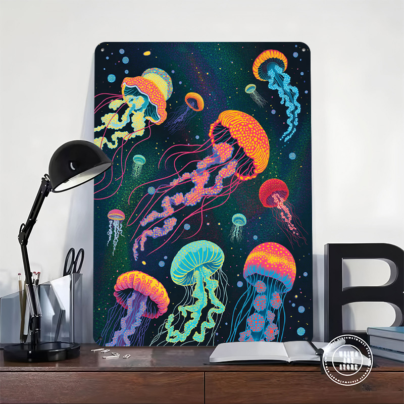 Vibrant Jellyfish in Cosmic Ba - Desk Setup Background ulasan dan harga