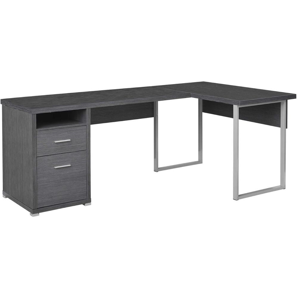 80 L-Shaped Home Office Desk w - Desk Setup Grey ulasan dan harga