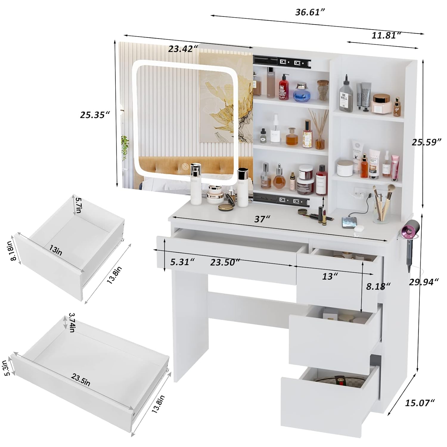 Make Up Vanity Desk with Charg - Desk Setup Charging Station ulasan dan harga