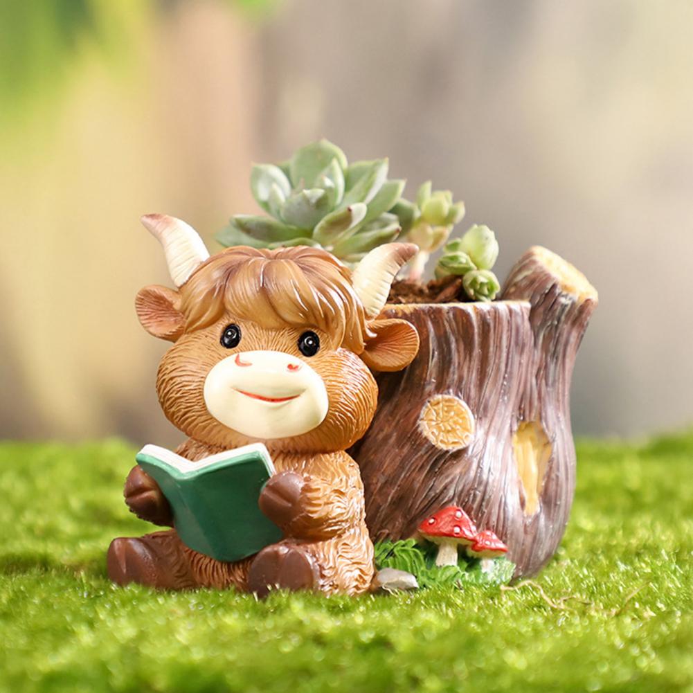 Cute Highland Cow Resin Plante - Desk Setup Plant ulasan dan harga