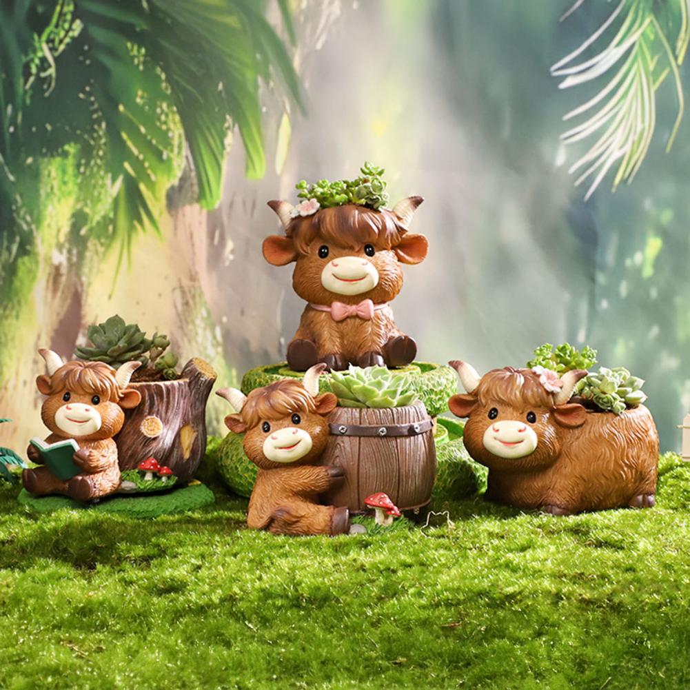Cute Highland Cow Resin Plante - Desk Setup Plant ulasan dan harga
