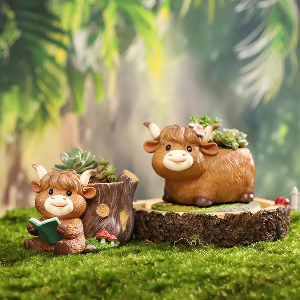 Cute Highland Cow Resin Plante - Desk Setup Plant ulasan dan harga