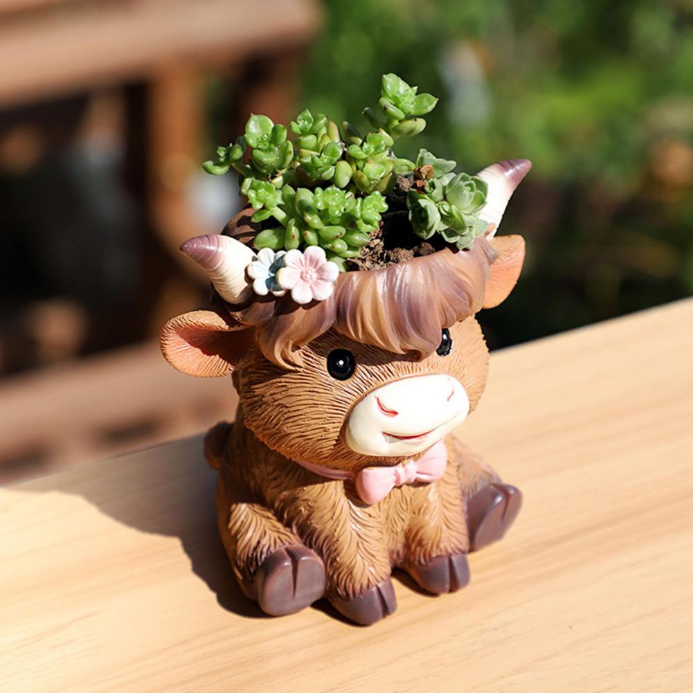 Cute Highland Cow Resin Plante - Desk Setup Plant ulasan dan harga