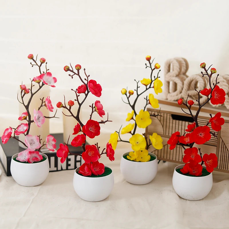 Simulation Plum Flower Pot Pla - Desk Setup Plant ulasan dan harga