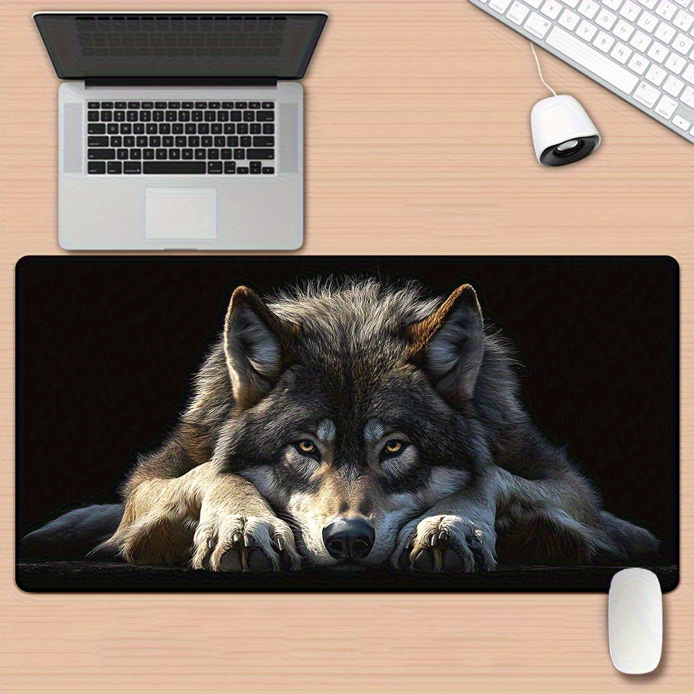 Wild Grey Wolf on Black Backgr - Desk Setup Background ulasan dan harga