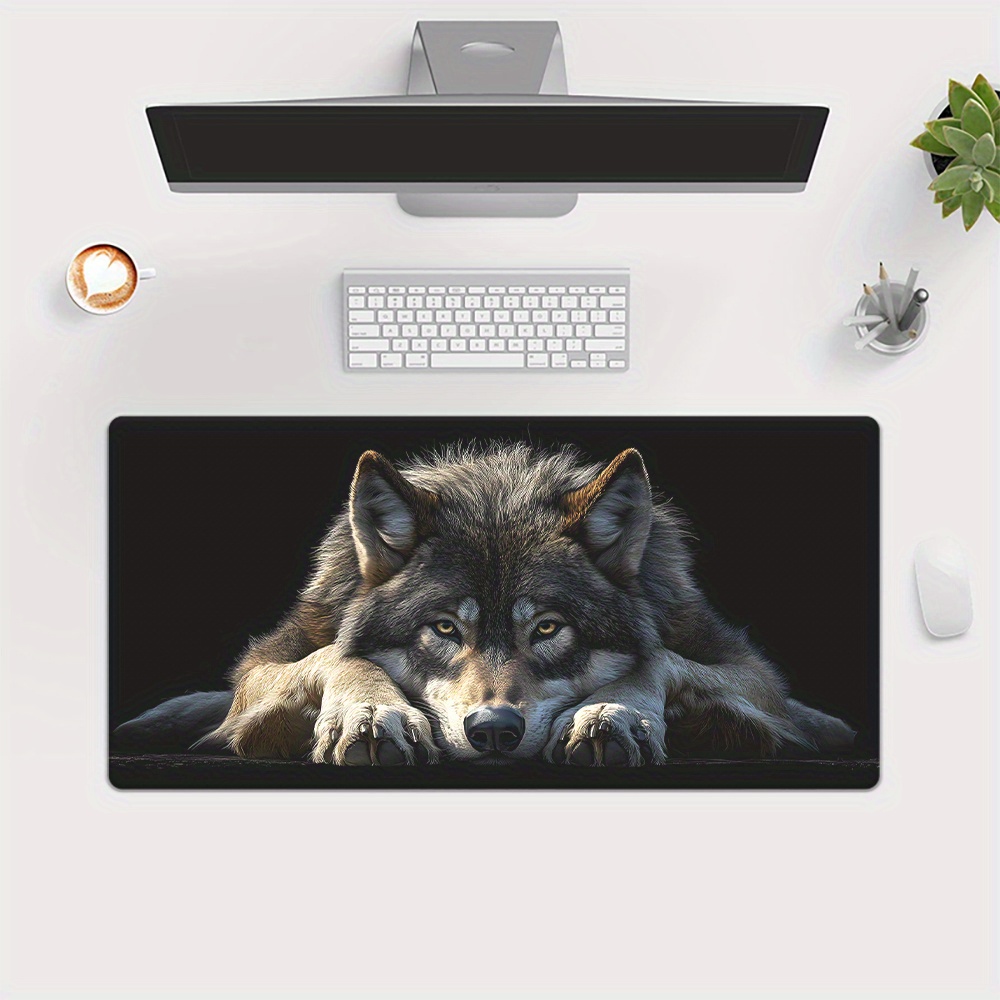 Wild Grey Wolf on Black Backgr - Desk Setup Background ulasan dan harga