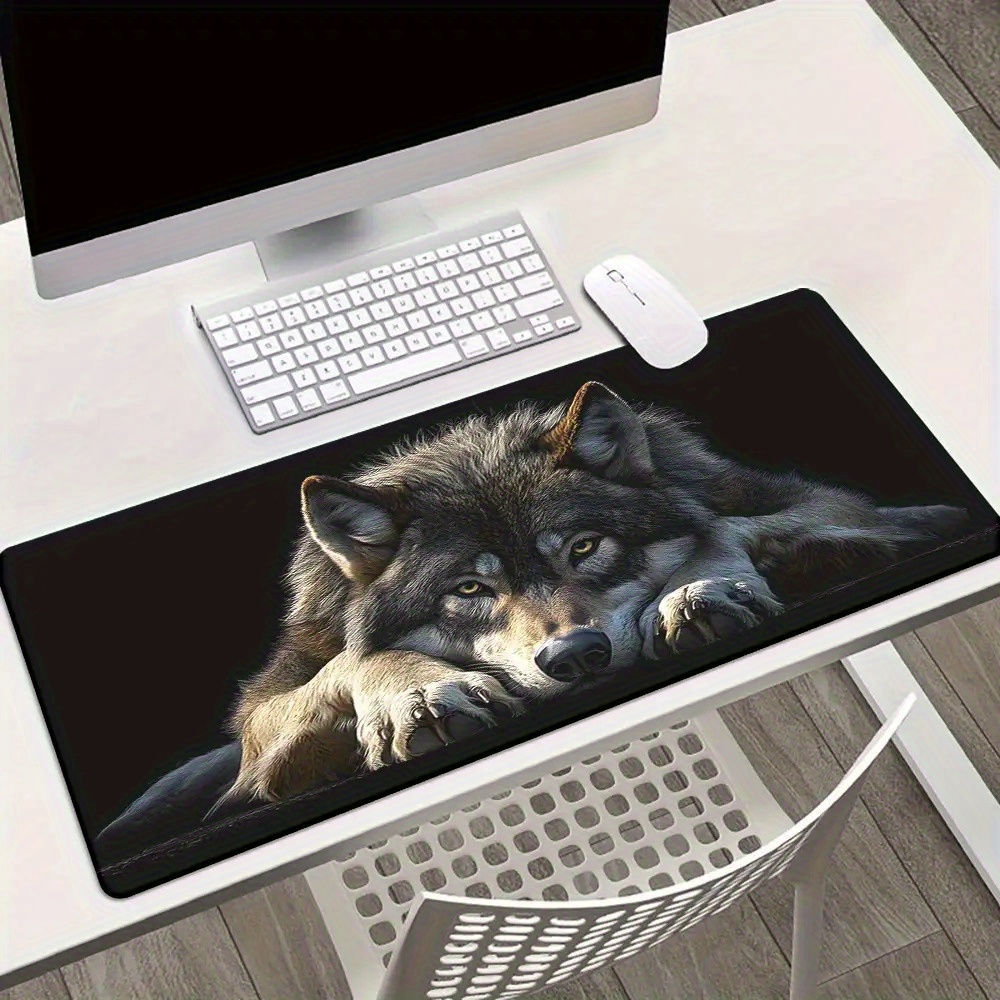 Wild Grey Wolf on Black Backgr - Desk Setup Background ulasan dan harga
