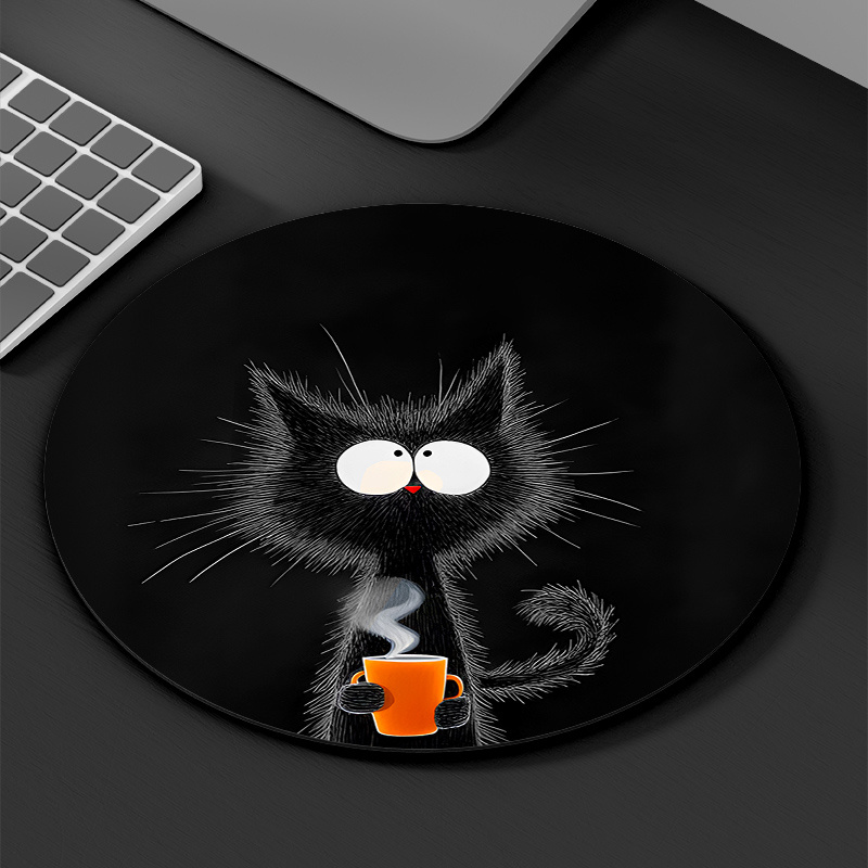 Black Cat Round Mouse Pad Dura - Desk Setup Tech ulasan dan harga