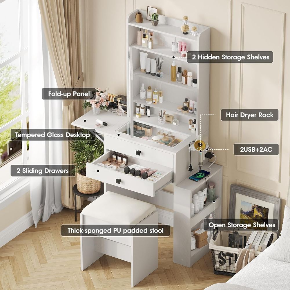 Vabches Small Makeup Vanity De - Desk Setup Charging Station ulasan dan harga