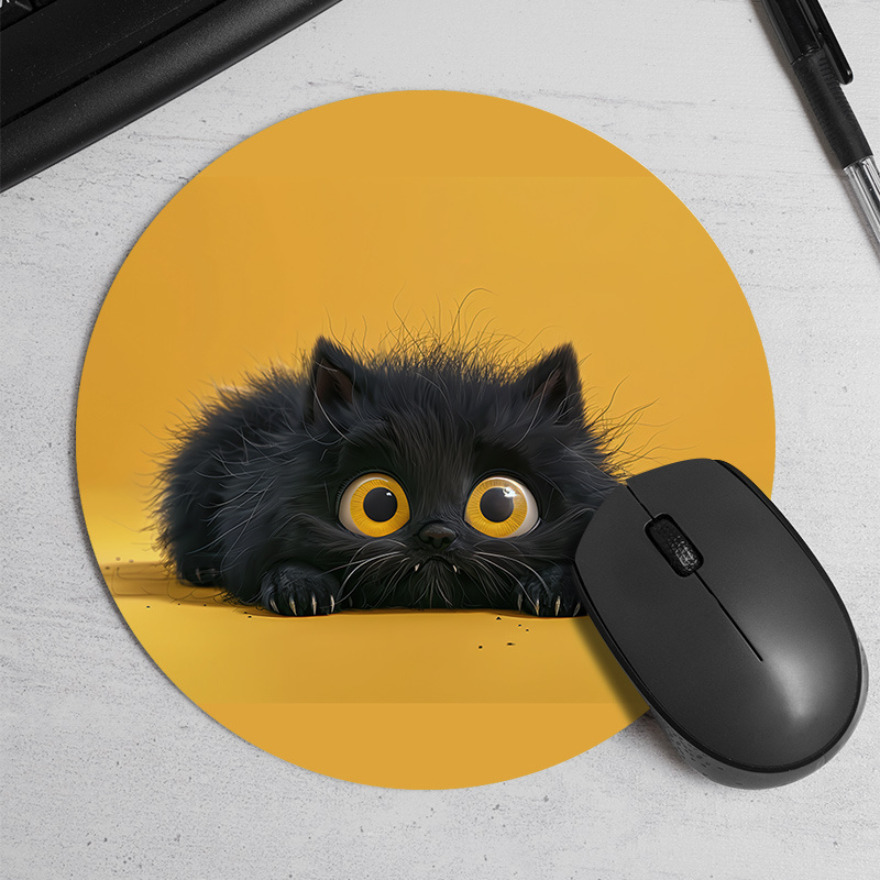 Cute Black Cat Round Mouse Pad - Desk Setup In Office ulasan dan harga