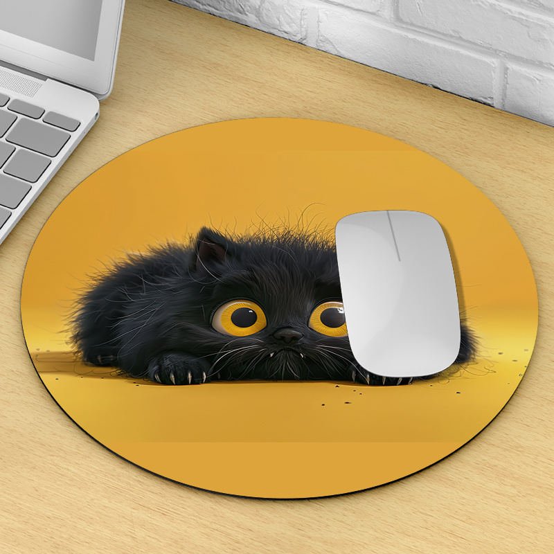 Cute Black Cat Round Mouse Pad - Desk Setup In Office ulasan dan harga