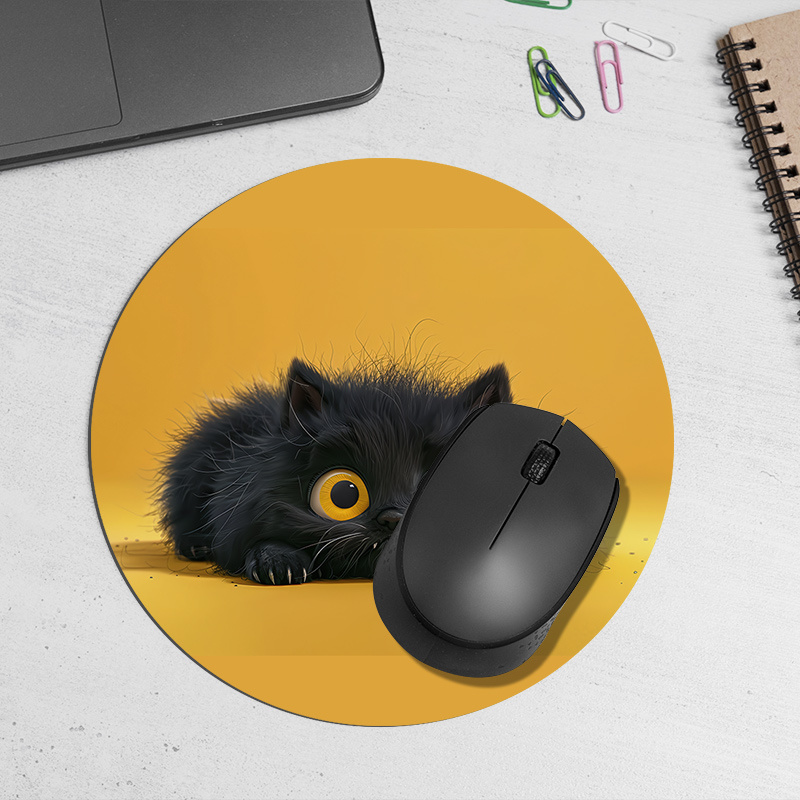 Cute Black Cat Round Mouse Pad - Desk Setup In Office ulasan dan harga