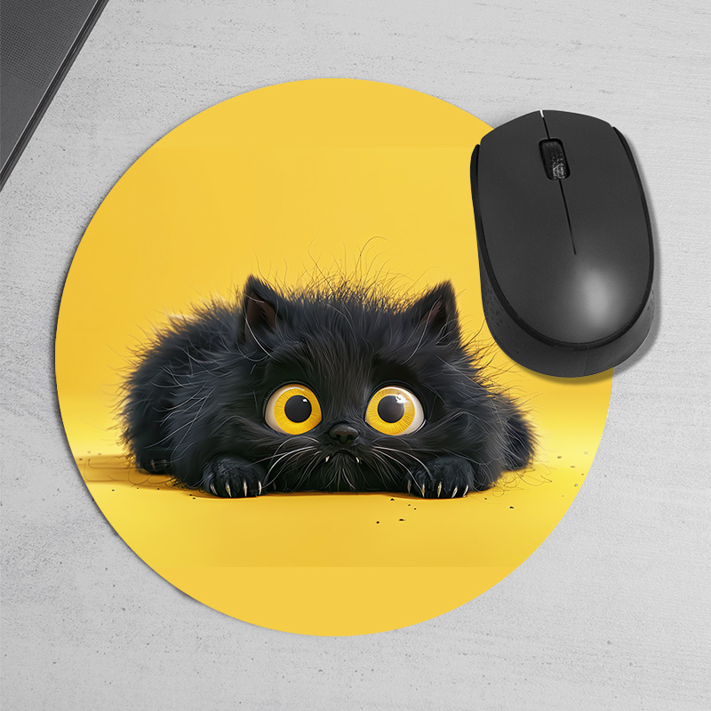 Cute Black Cat Round Mouse Pad - Desk Setup In Office ulasan dan harga